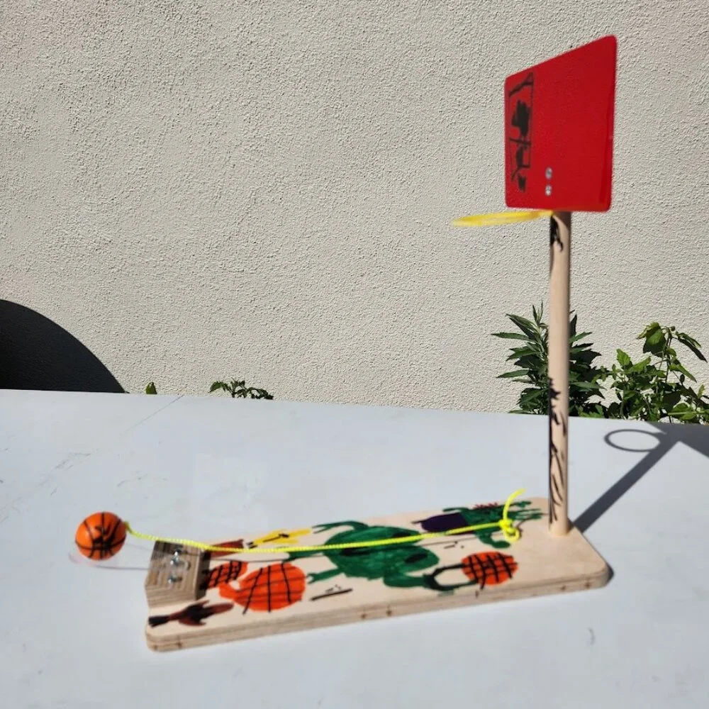 Handmade Wooden Tabletop Basketball Game Party Game Boardgame with Hand Drawn Ar